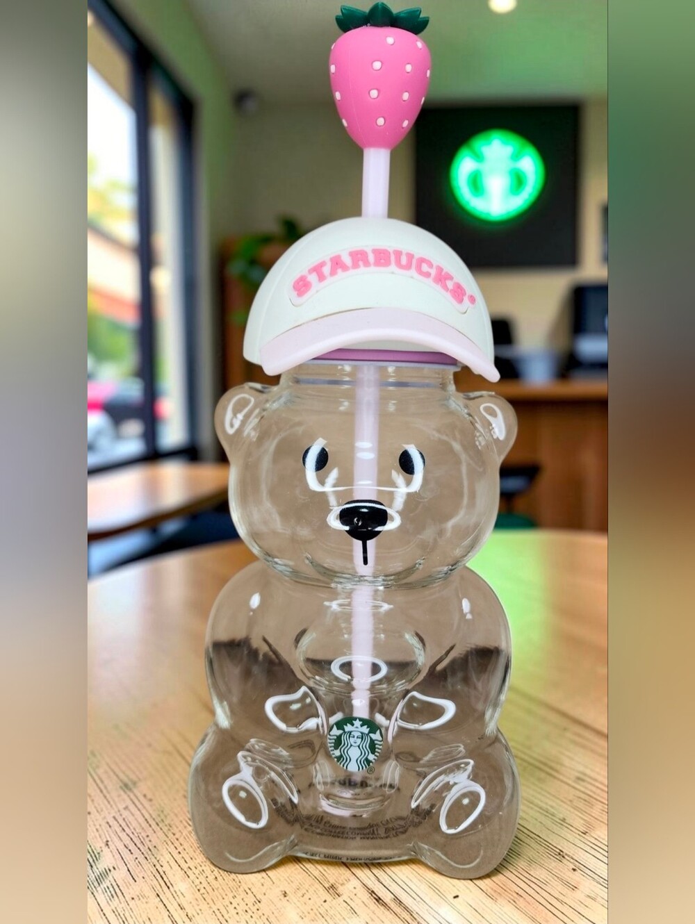 Starbucks Pink Drink Bearista Glass Cold Cup NWT